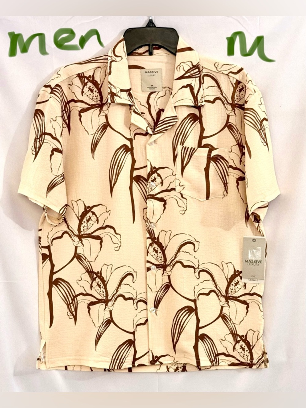 Massive Luxury Cream Floral Short-Sleeve Button-Down Shirt